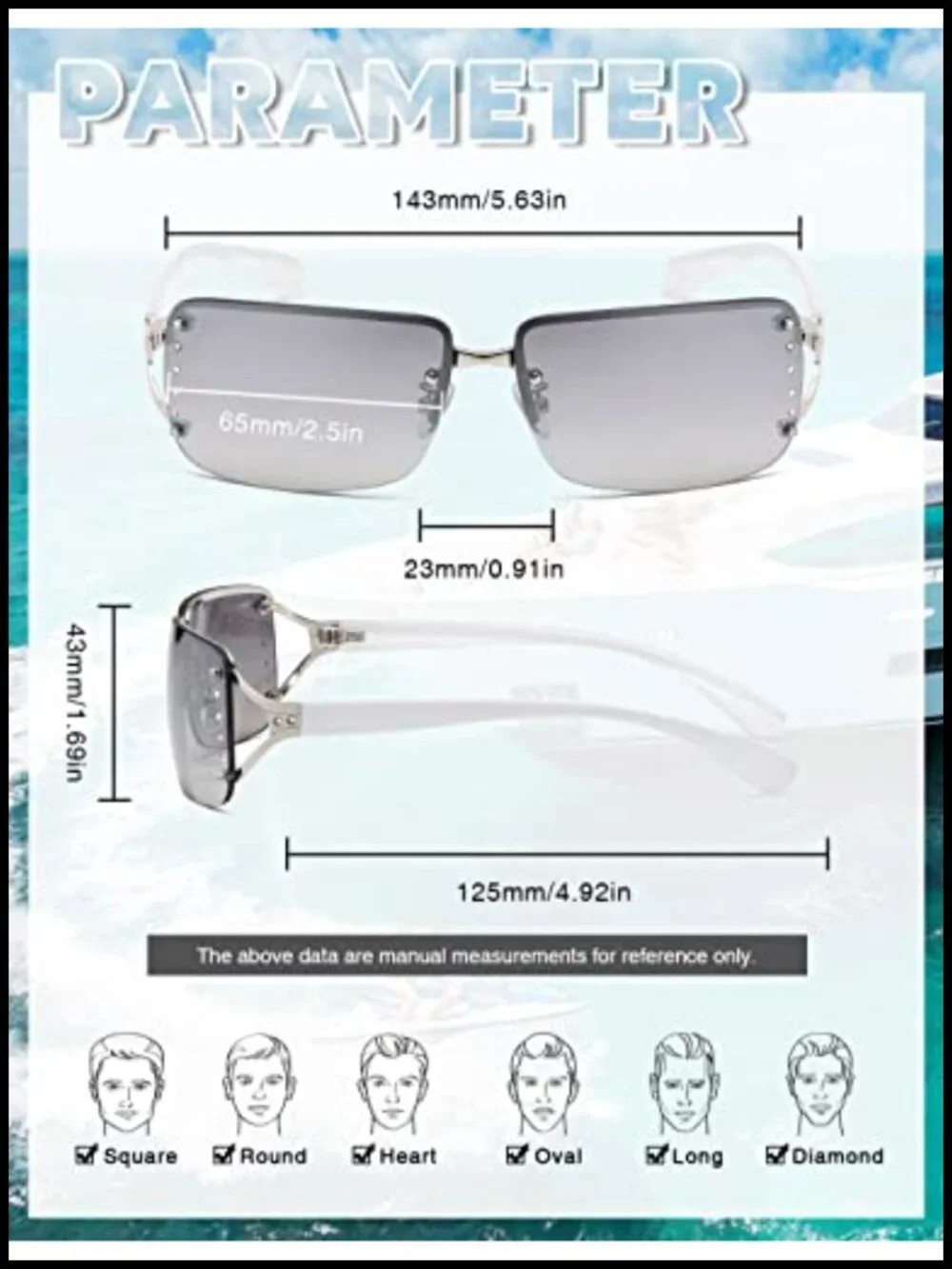 Rimless Rectangle Sunglasses UV400 Protection Metal Frame Men Women Y2K Trendy